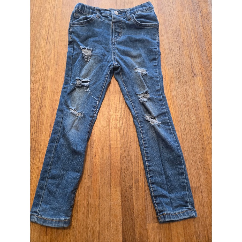 SHEIN Girls 5Y Blue Denim Distressed Elastic Waist Skinny Leg Pocket Jeans
